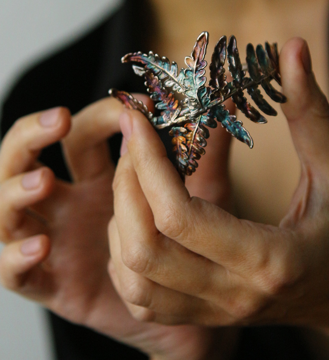 Fern leaf bracelet in colored silver, фото 3